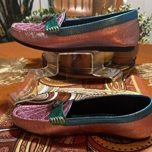 Kurt Geiger Metallic Pink, Teal & Green Penny Loafers